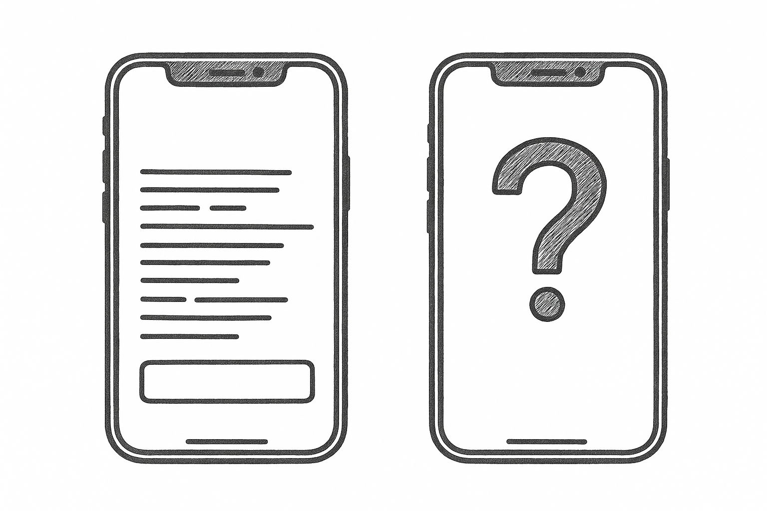 Two smartphones showing current text-based AI interface versus unknown future interface