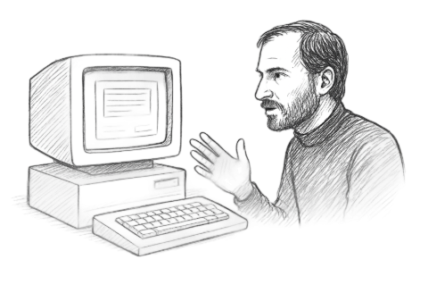 Douglas Engelbart at his computer workstation during the 1968 demo