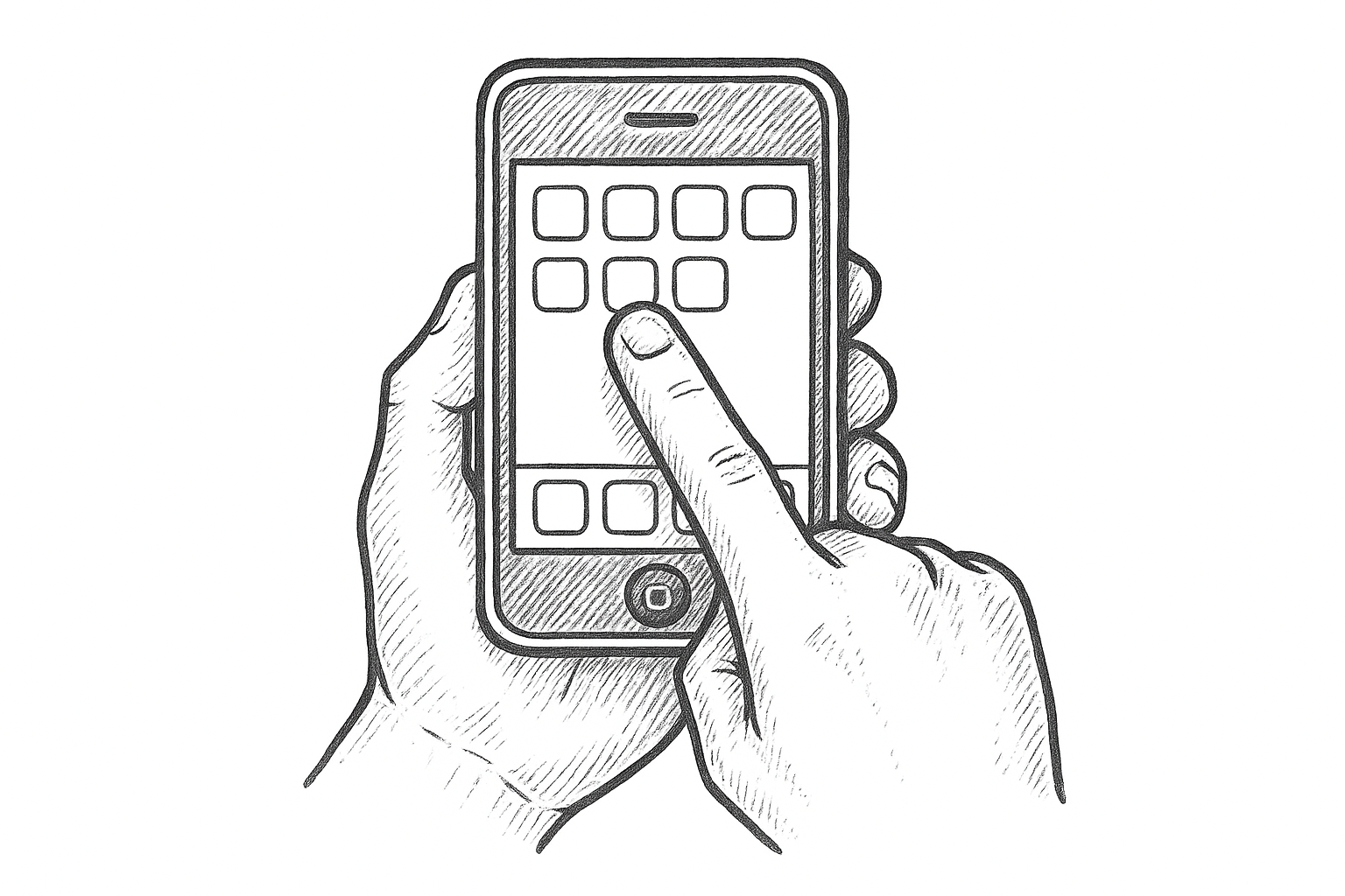 Hands holding and interacting with early iPhone showing touch interface